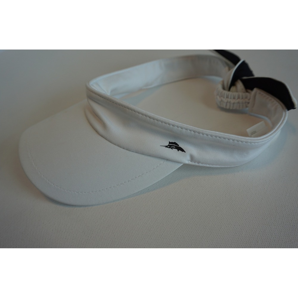 J. Adams White Marlin Logo Kids Sun Visor Hat Size 5/6 Elastic Back Tie Detail